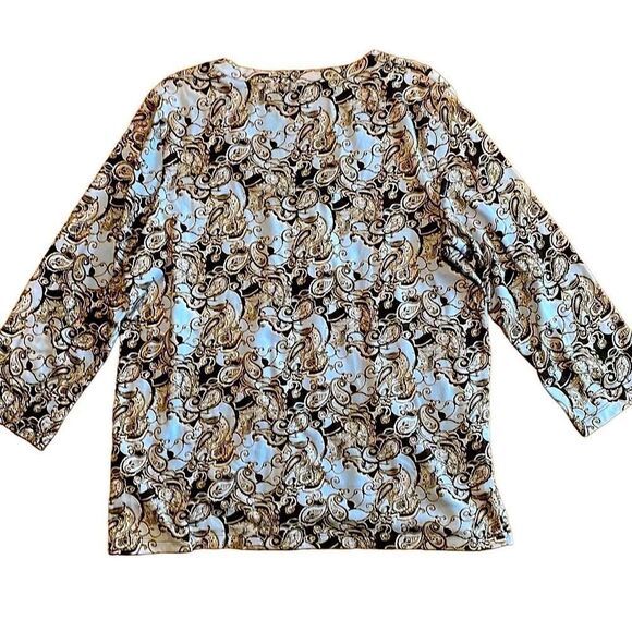 Jones New York Sport blue and black print front gather 3/4 sleeve top Large - Picture 3 of 7